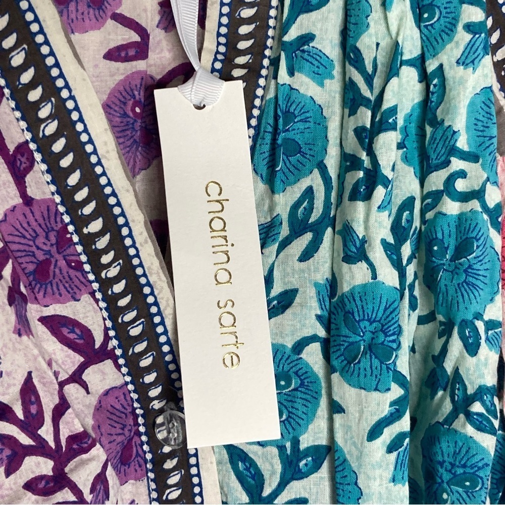 NEW Charina Sarte Floral Dress Women's XS Blue/Purple/Pink Balloon Sleeve Boho - Picture 9 of 14